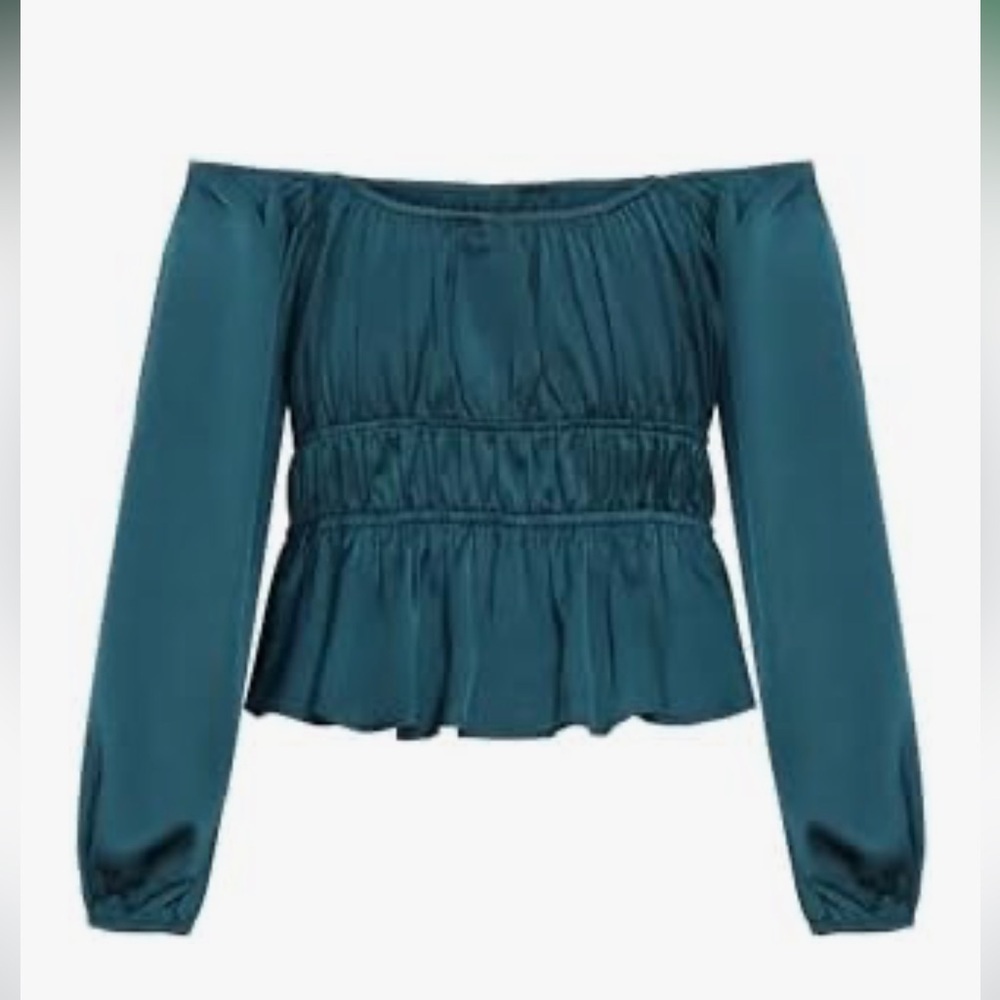 All in Favor Teal Off-Shoulder Blouse - Picture 2 of 8